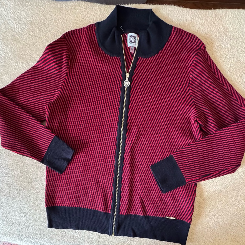 Anne Klein Black and Red Knit Sweater Jacket